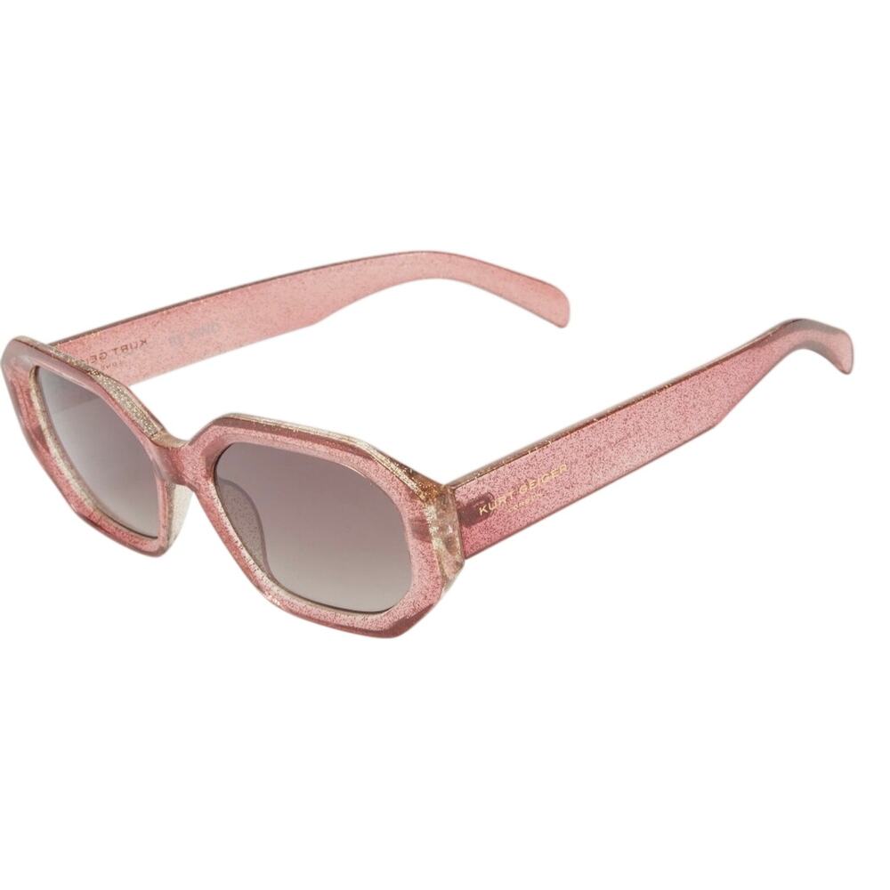 Kurt GEIGER Glitter Pink Octagonal Sparkle Women’s Sunglasses +Case+ Cloth/NWT - Picture 2 of 11